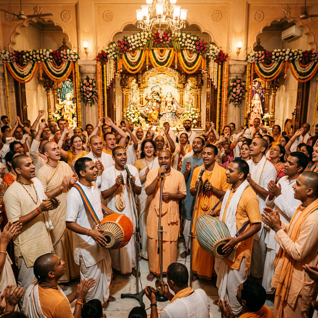 Devotees in ecstatic kirtan